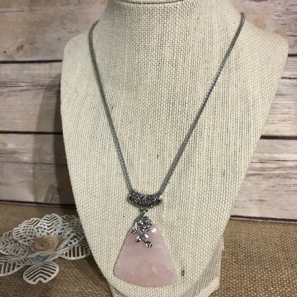 Rose Quartz Mesh Chain Necklace 20”